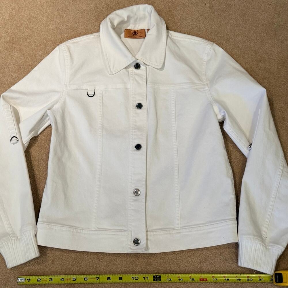 Dana Buchman White Denim Jacket Women's Size 6 Stretch Cotton Jean Jacket D-Ring